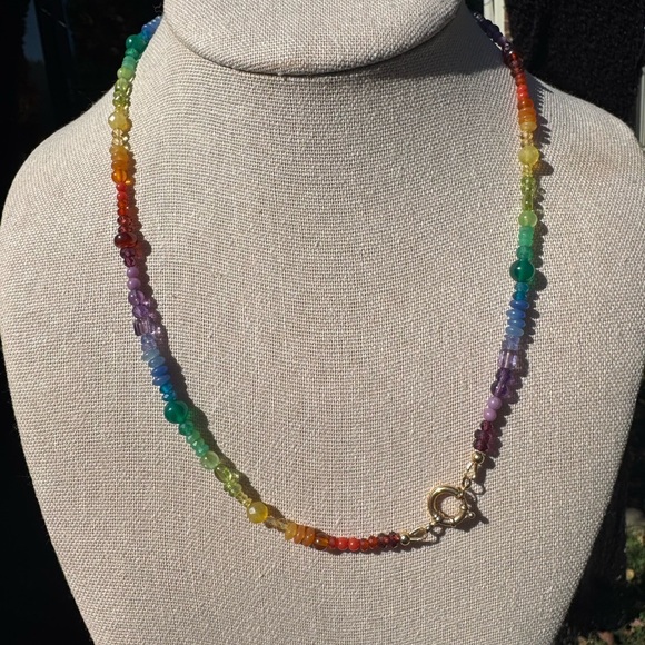 Natural Gemstone Beaded Necklace with 14kt solid gold clasp - Picture 8 of 15